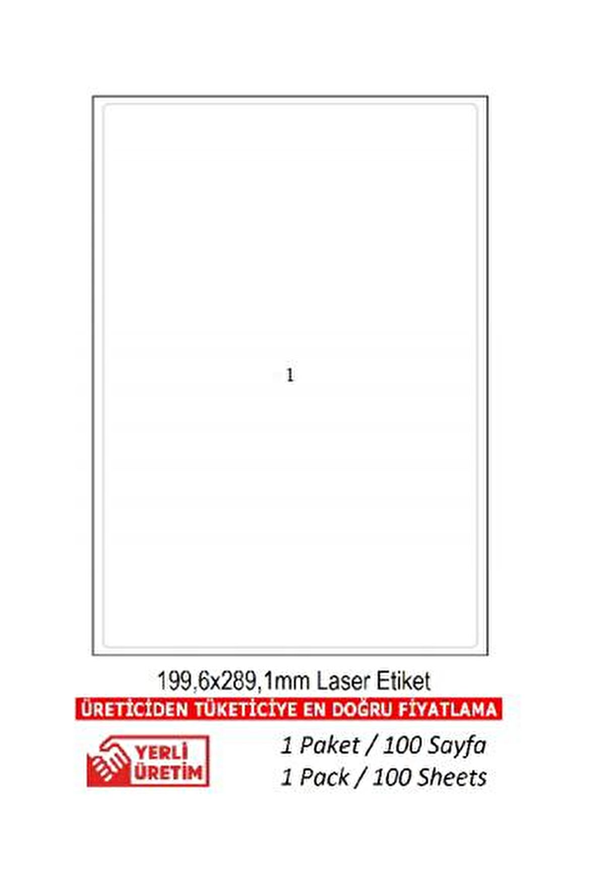 A1Etiket Tw-2001 Ebat 199,6 x 289,1 mm Lazer Etiket  A4 Sayfada 1 Etiket